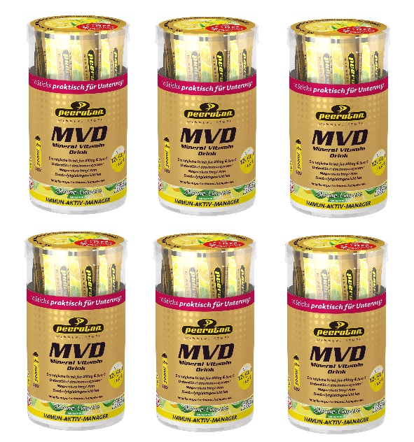 6 x 10 Sticks (je 4,5 Gramm) Peeroton MVD Mineral Vitamin Drink Zitrone-Limette MHD 31.12.2023