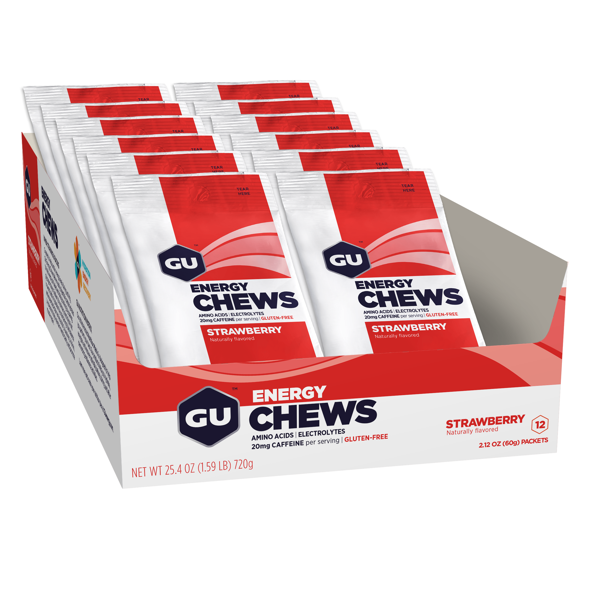 GU Energy Chews Fruchtgummis 12 x 60 Gramm MHD 20.03.2024 Strawberry Erdbeere