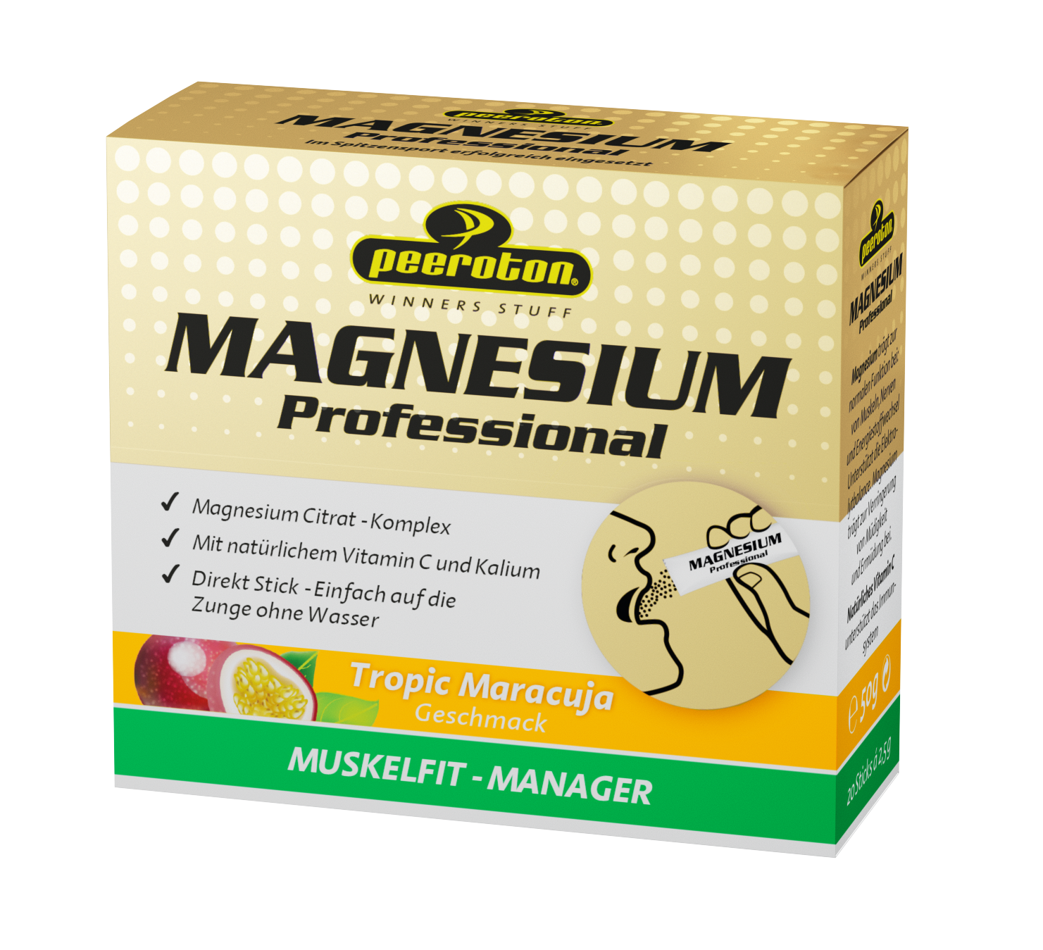 peeroton Magnesium Sticks 20 x 2,5 Gramm MHD 01.06.2024 Tropic Maracuja